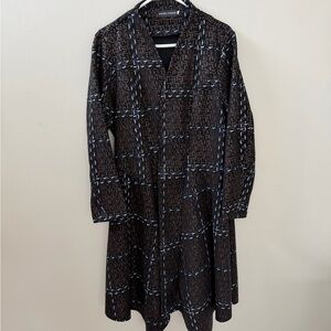 Plaid Patterned Long Coat, Sz M